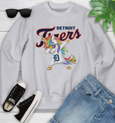 Detroit Tigers MLB Baseball Funny Unicorn Dabbing Sports Youth Sweatshirt 4