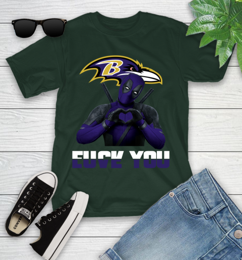 NHL Baltimore Ravens Deadpool Love You Fuck You Football Sports Youth T-Shirt 5