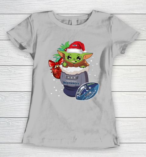 Seattle Seahawks Christmas Baby Yoda Star Wars Funny Happy NFL Women's T-Shirt 6