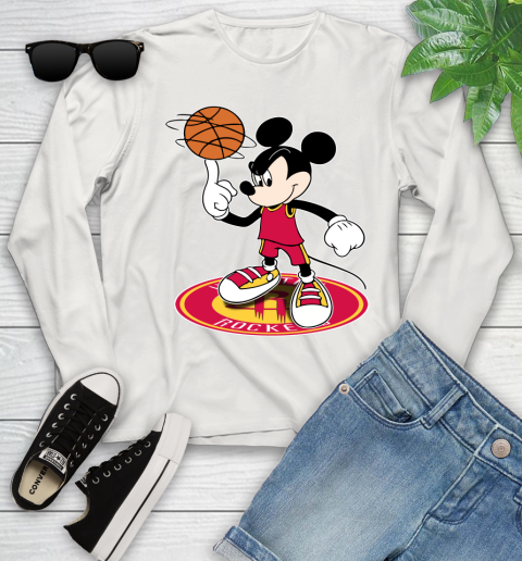 NBA Basketball Houston Rockets Cheerful Mickey Disney Shirt Youth Long Sleeve 12