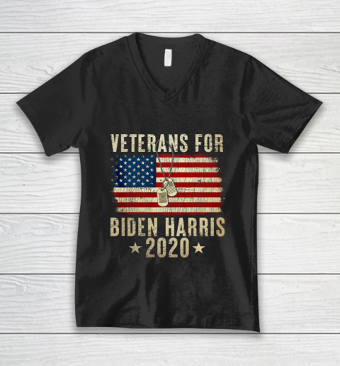 Veterans for Biden Harris 2020 USA Flag Vintage V-Neck T-Shirt