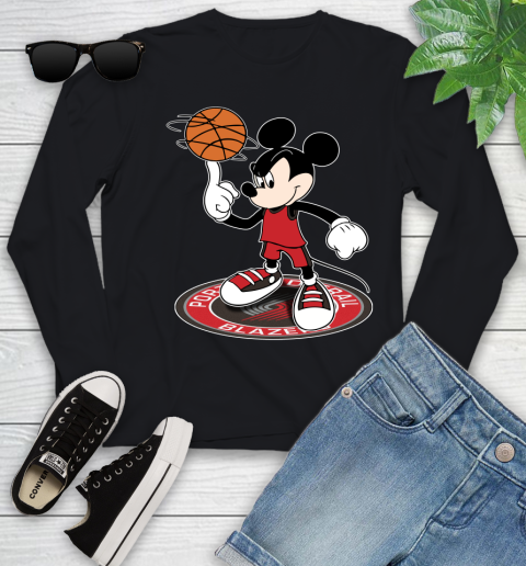 NBA Basketball Portland Trail Blazers Cheerful Mickey Disney Shirt Youth Long Sleeve