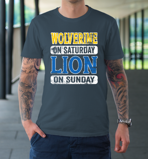 Wolverine On Saturday Lion On Sunday Detroit T Shirt Tee For Sports