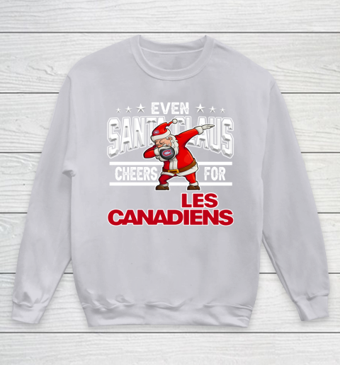 Montreal Canadiens Even Santa Claus Cheers For Christmas NHL Youth Sweatshirt 3