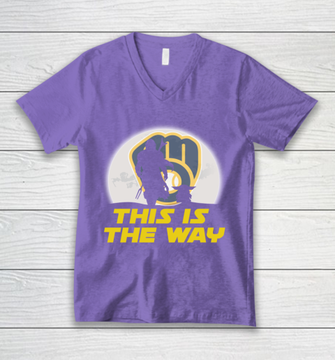 Milwaukee Brewers MLB Baseball Star Wars Yoda And Mandalorian This Is The Way V-Neck T-Shirt 8