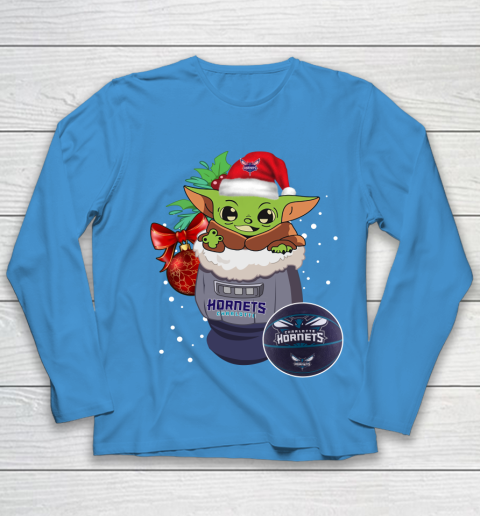 Charlotte Hornets Christmas Baby Yoda Star Wars Funny Happy NBA Youth Long Sleeve 7