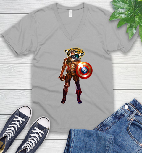 NFL Captain America Marvel Avengers Endgame Football Sports Jacksonville Jaguars V-Neck T-Shirt 4