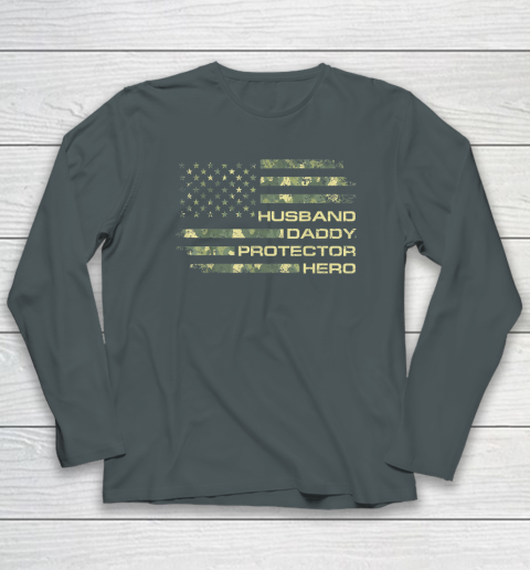 Husband Daddy Protector Hero Shirt Fathers Day American Flag Long Sleeve T-Shirt 3