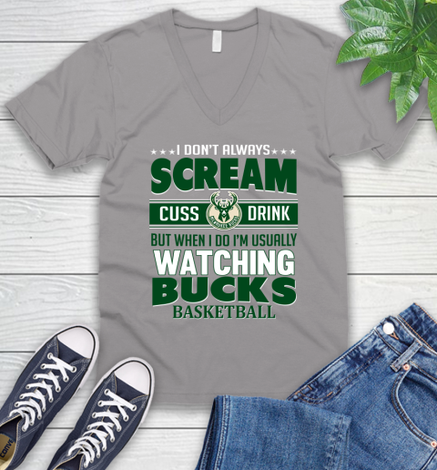 Milwaukee Bucks NBA Basketball I Scream Cuss Drink When I'm Watching My Team V-Neck T-Shirt 3