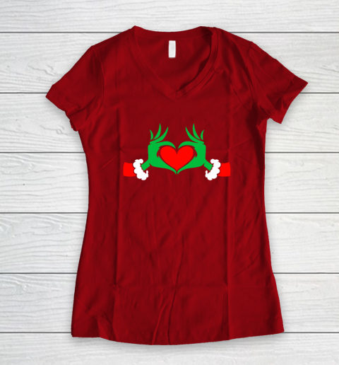 Funny Elf With Cute Heart Hands Style Christmas Costumes Women's V-Neck T-Shirt - Image 7