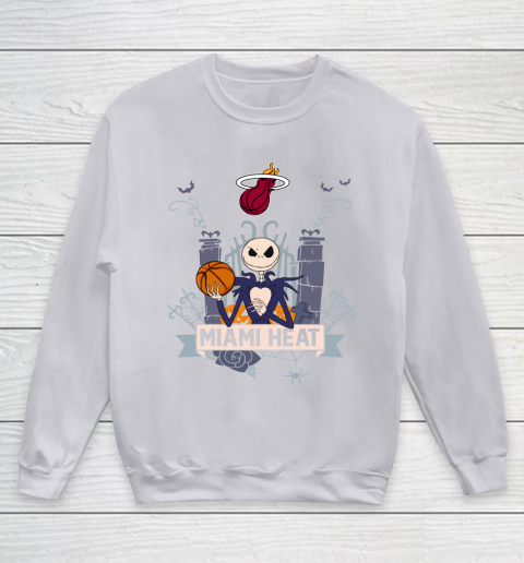 NBA Miami Heat Basketball Jack Skellington Halloween Youth Sweatshirt 3