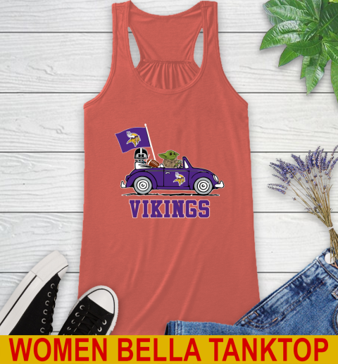 NFL Football Minnesota Vikings Darth Vader Baby Yoda Driving Star Wars Shirt Racerback Tank 4