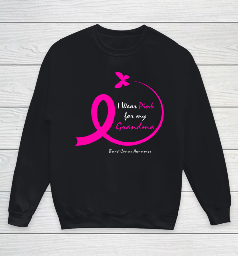 Butterfly I Wear Pink For My Grandma Breast Cancer Awareness Youth Sweatshirt