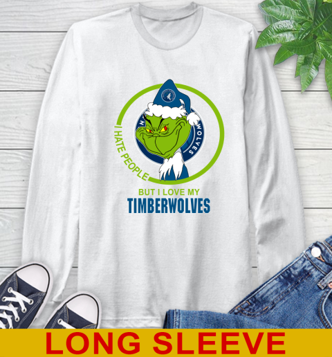 Minnesota Timberwolves NBA Christmas Grinch I Hate People But I Love My Favorite Basketball Team Long Sleeve T-Shirt