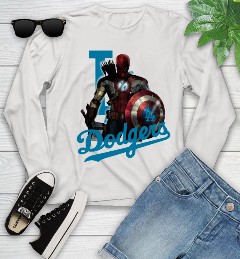 MLB Captain America Thor Spider Man Hawkeye Avengers Endgame Baseball Los Angeles Dodgers Youth Long Sleeve