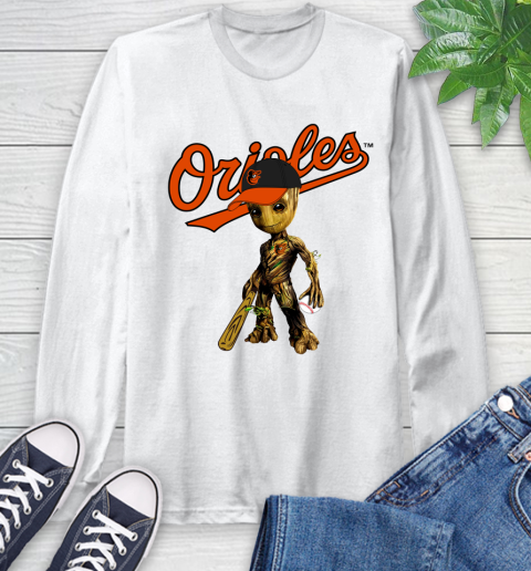 MLB Baltimore Orioles Groot Guardians Of The Galaxy Baseball Long Sleeve T-Shirt