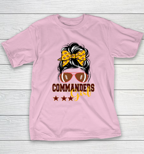 Retro Commanders Girl Messy Bun Sports Fan Team Matching Youth T-Shirt 6
