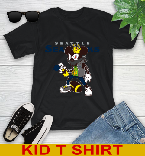 Seattle Seahawks NFL Football Mickey Peace Sign Sports Youth T-Shirt 2