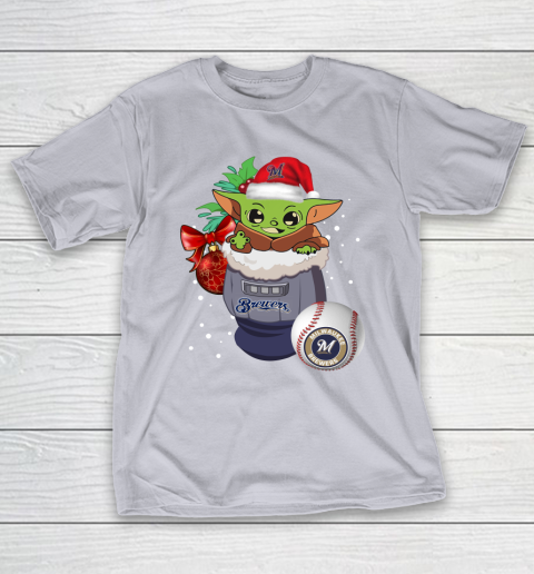 Milwaukee Brewers Christmas Baby Yoda Star Wars Funny Happy MLB T-Shirt