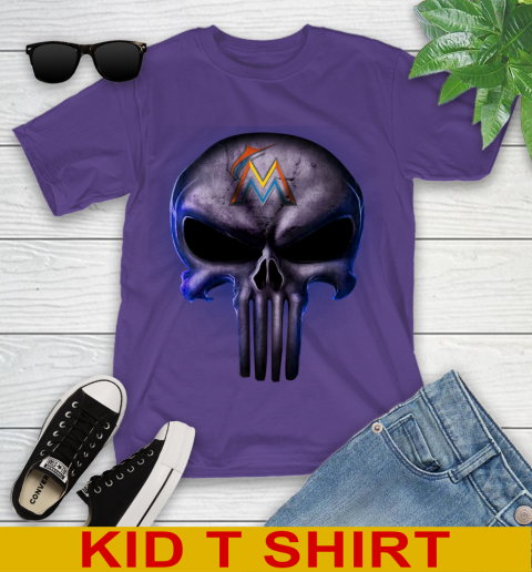 Miami Marlins MLB Baseball Punisher Skull Sports Youth T-Shirt 3