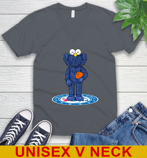 NBA Basketball Philadelphia 76ers Kaws Bff Blue Figure Shirt V-Neck T-Shirt 5