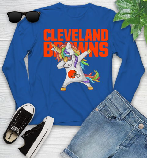 Cleveland Browns NFL Football Funny Unicorn Dabbing Sports Youth Long Sleeve 9
