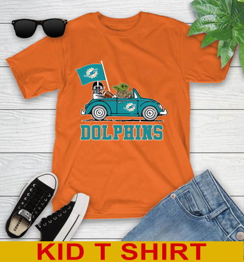 NFL Football Miami Dolphins Darth Vader Baby Yoda Driving Star Wars Shirt Youth T-Shirt 7