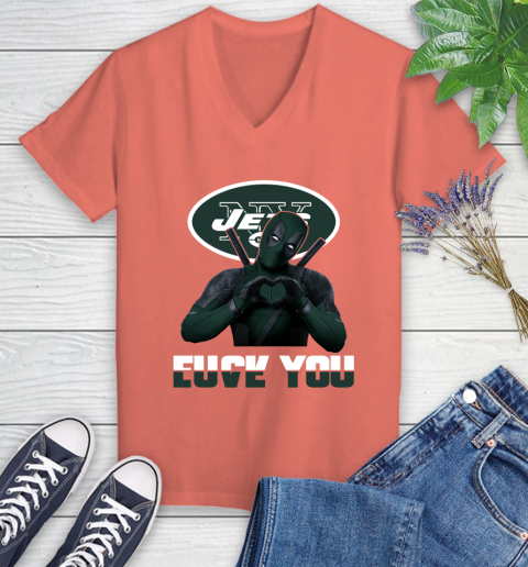 NHL New York Jets Deadpool Love You Fuck You Football Sports Women's V-Neck T-Shirt 6
