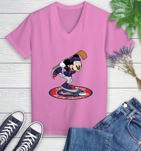 NHL Hockey Columbus Blue Jackets Cheerful Mickey Disney Shirt Women's V-Neck T-Shirt 12