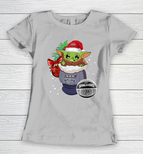 San Antonio Spurs Christmas Baby Yoda Star Wars Funny Happy NBA Women's T-Shirt 6