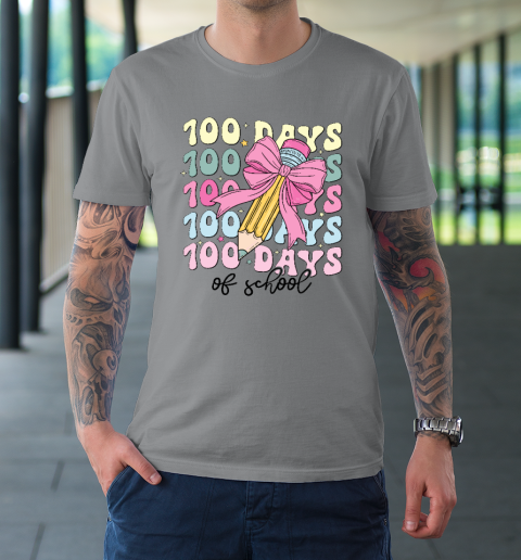100 Days of School Girls Coquette Bow 100th Day of School T-Shirt 3