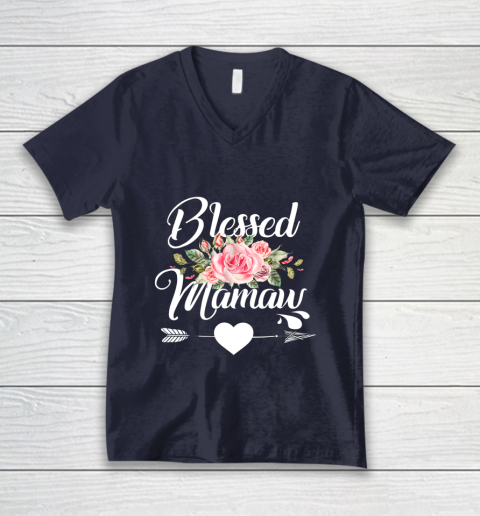 Blessed Mamaw Thanksgiving Christmas Floral Gift For Grandma V-Neck T-Shirt 2