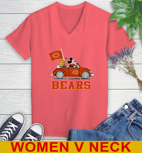 NFL Football Chicago Bears Pluto Mickey Driving Disney Shirt Women's V-Neck T-Shirt 7