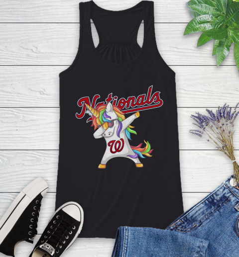 Washington Nationals MLB Baseball Funny Unicorn Dabbing Sports Racerback Tank 2