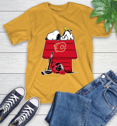 Calgary Flames NHL Hockey Snoopy Woodstock The Peanuts Movie T-Shirt 3
