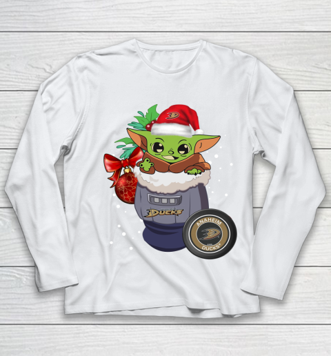 Anaheim Ducks Christmas Baby Yoda Star Wars Funny Happy NHL Youth Long Sleeve 2