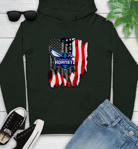 Charlotte Hornets NBA Basketball American Flag Youth Hoodie 14