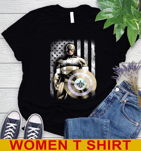 New Orleans Saints NFL Football Captain America Marvel Avengers American Flag Shirt Women's T-Shirt