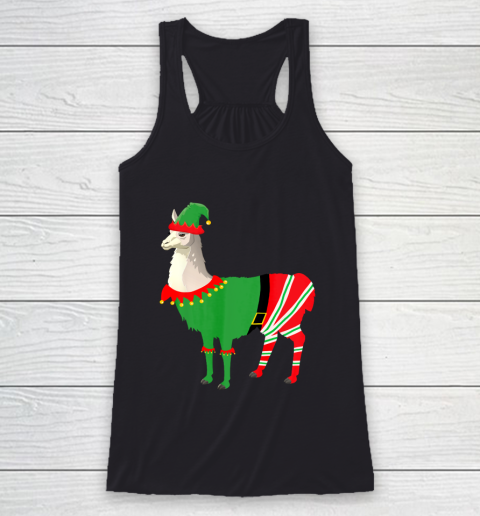 Llama in Elf costume Funny Llama Christmas Pajama Racerback Tank