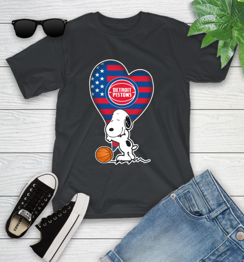 Detroit Pistons NBA Basketball The Peanuts Movie Adorable Snoopy Youth T-Shirt 2