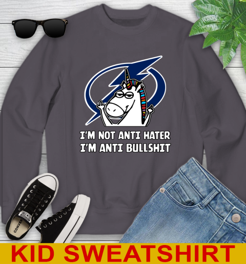 Tampa Bay Lightning NHL Hockey Unicorn I'm Not Anti Hater I'm Anti Bullshit Youth Sweatshirt 6