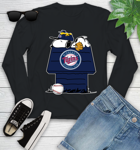 MLB Minnesota Twins Snoopy Woodstock The Peanuts Movie Baseball T Shirt Youth Long Sleeve 2