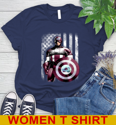 Colorado Avalanche NHL Hockey Captain America Marvel Avengers American Flag Shirt Women's T-Shirt 12