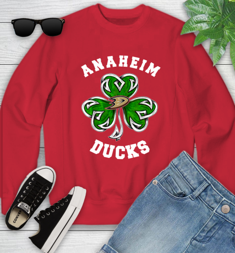 NHL Anaheim Ducks Three Leaf Clover St Patrick's Day Hockey Sports Youth Sweatshirt 9 NHL Anaheim Ducks Three Leaf Clover St Patrick's Day Hockey Sports Youth Sweatshirt - Image 9