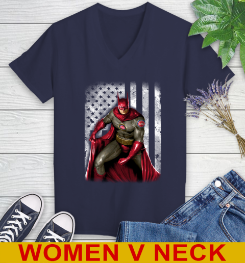 Detroit Pistons NBA Basketball Batman DC American Flag Shirt Women's V-Neck T-Shirt 12