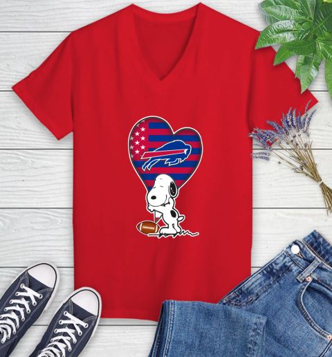 Buffalo Bills NFL Football The Peanuts Movie Adorable Snoopy Women's V-Neck T-Shirt 12