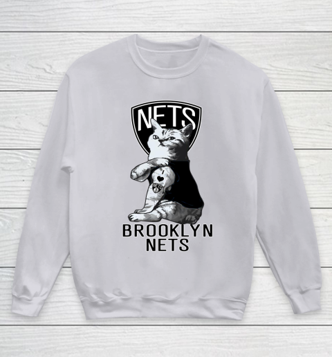 NBA Basketball My Cat Loves Brooklyn Nets Youth Sweatshirt 3