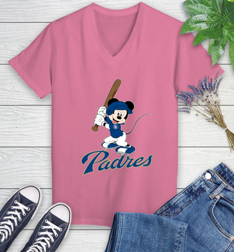 MLB Baseball San Diego Padres Cheerful Mickey Mouse Shirt Women's V-Neck T-Shirt 12 MLB Baseball San Diego Padres Cheerful Mickey Mouse Shirt Women's V-Neck T-Shirt - Image 12