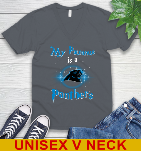 NFL Football Harry Potter My Patronus Is A Carolina Panthers V-Neck T-Shirt 4