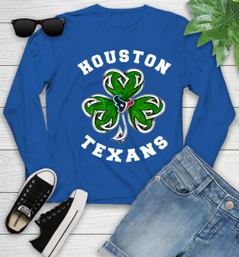 NFL Houston Texans Three Leaf Clover St Patrick's Day Football Sports Youth Long Sleeve 10